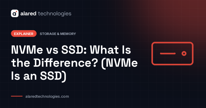 An NVMe M.2 SSD next to a SATA SSD, showing that both are solid-state drives with different interfaces